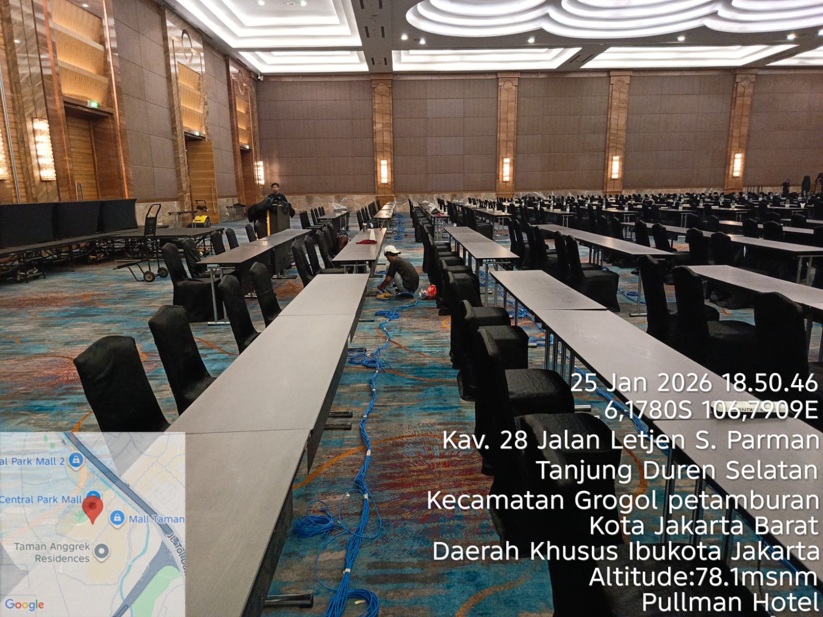 Persiapan jaringan event di Pullman Hotel, Jakarta
